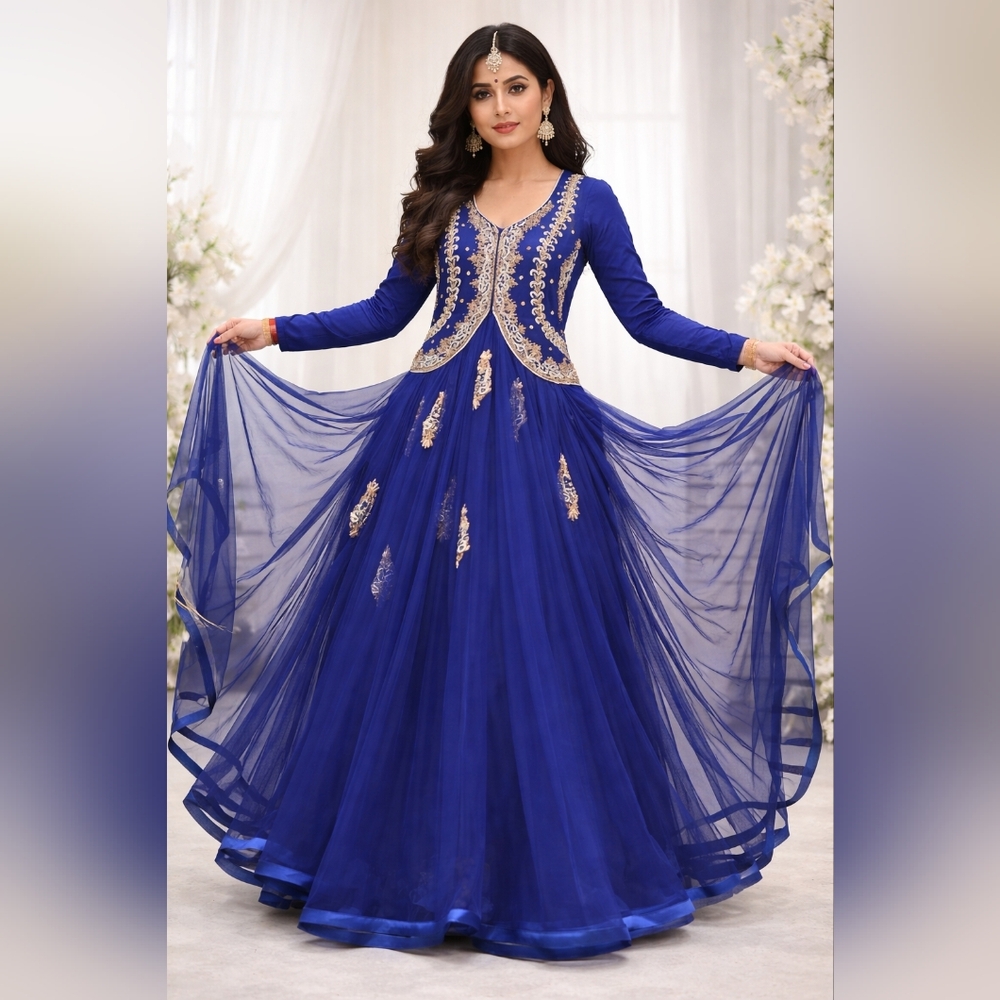 Royal Blue Long Sleeve Embellished Dress
